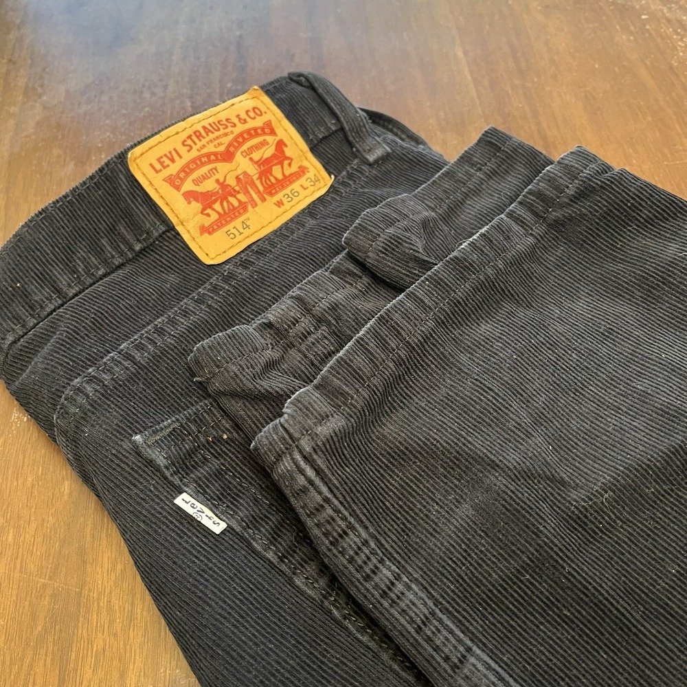 Levis 514 Corduroy Pants Mens 36x34 Dark Blue Straight Leg Stretch Casual Preppy
